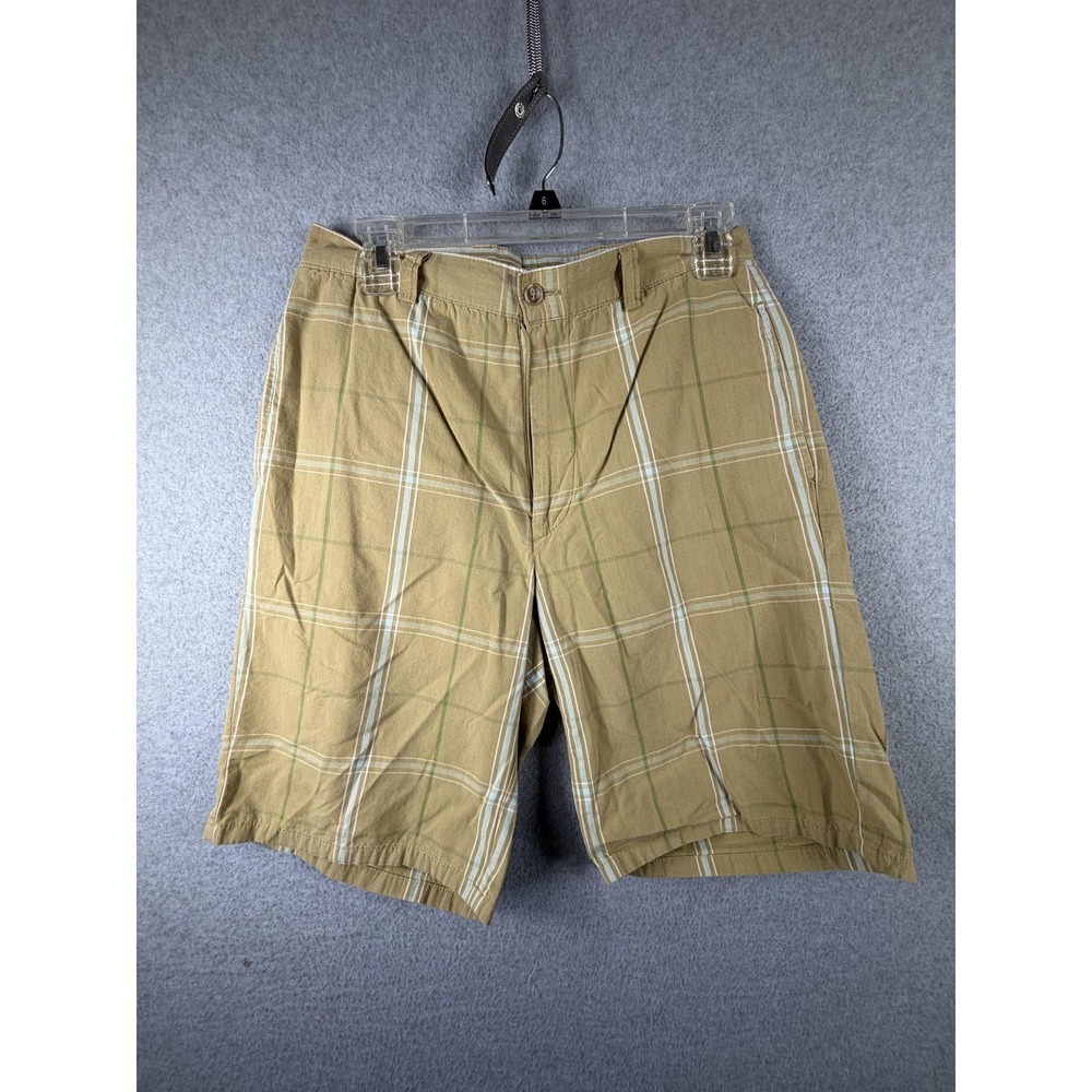 Gap Shorts Mens 31 Beige Plaid Bermuda Fit Pleated Chino Cotton Casual Summer